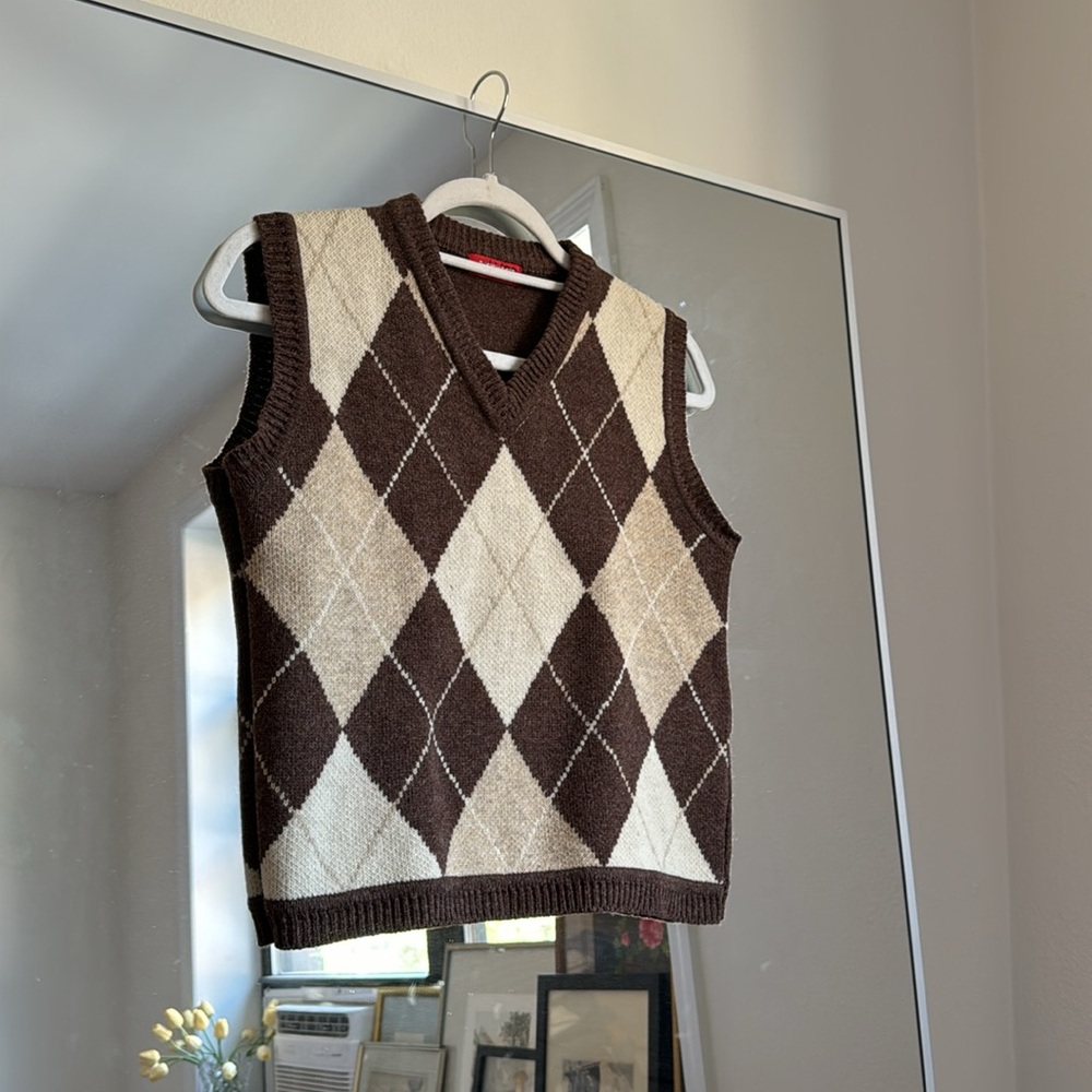 🤎 Vintage brown and cream argyle sweater vest